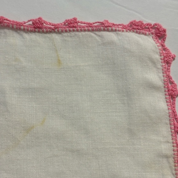 Pink Black Crocheted Butterfly Vintage Ladies Handkerchief 12”x12” - Picture 5 of 11